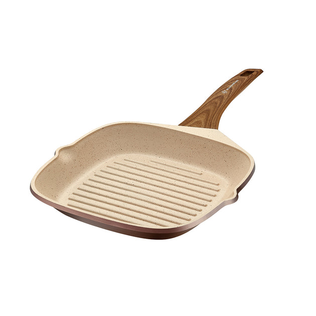 Non-stick Steak Frying Pan Cast Iron Wooden Handle Square Grill Plate  Multi-function Stripe Thick-bottomed Pans Cooking Tools (Color : Striped  frying