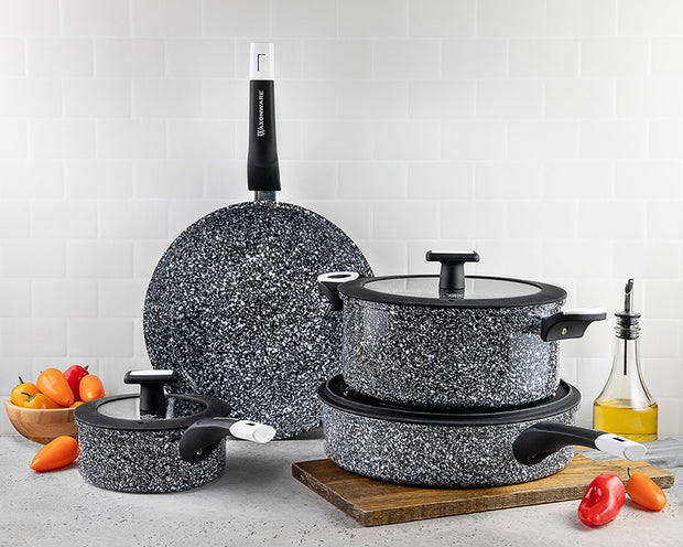 6-Piece Durastone® Grey Marble Cookware Set and 3 lids – Mummik