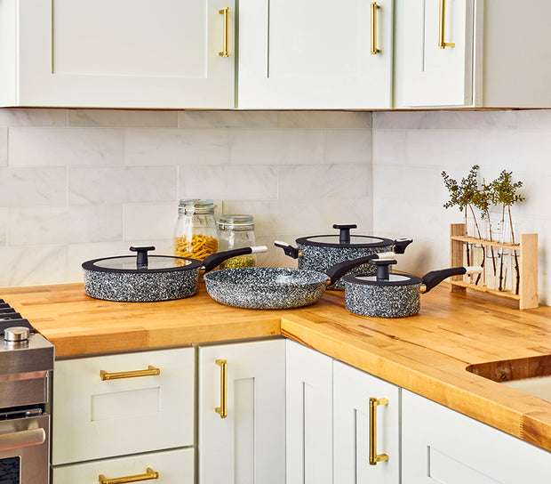 7-Piece Pressed ceramic Granite coated kitchen cookware sets non